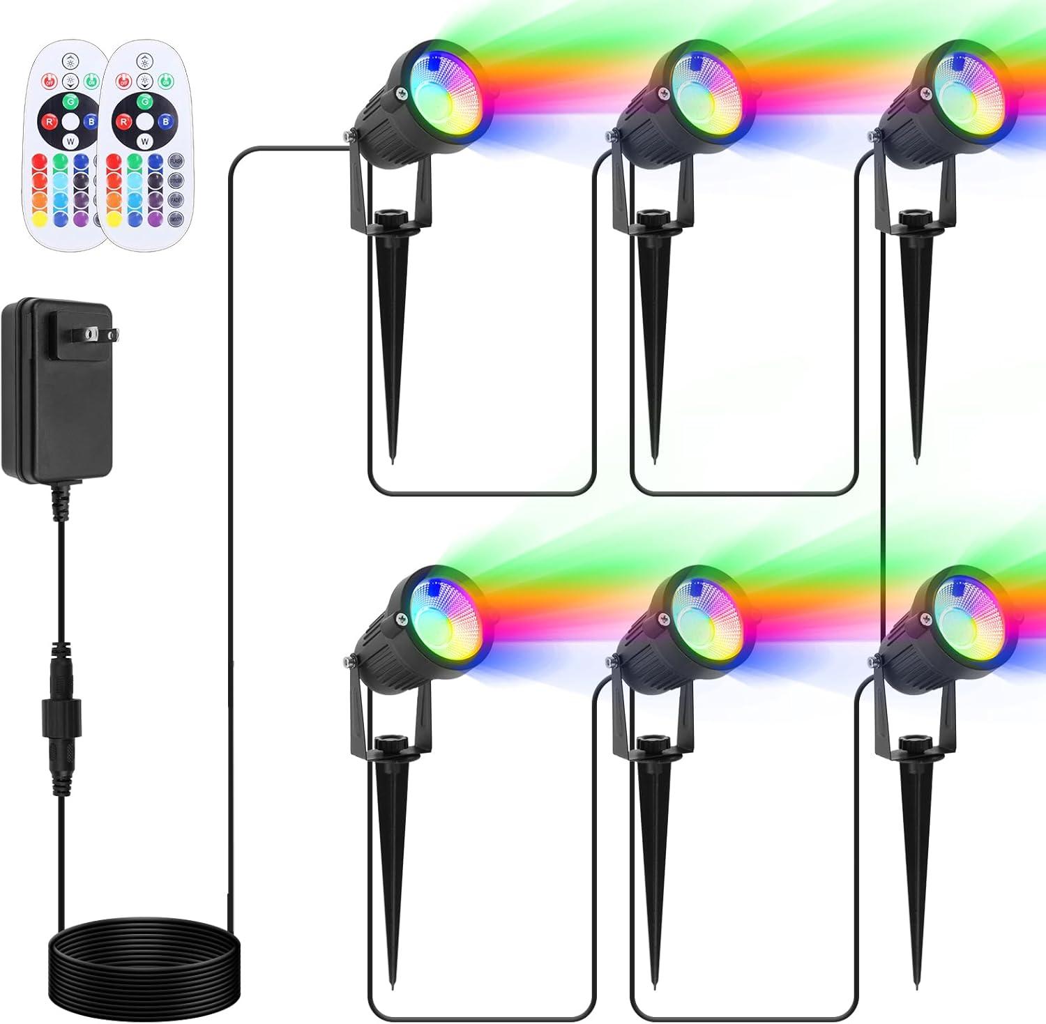 imageVOLISUN Halloween Landscape Color Changing Spotlights RGB with Transformer 7 Multicolored Hallween Outdoor Uplights Waterproof IP65 for Patio Gate Walkway Pool Garden Yard Driveway 4PackRGBAl