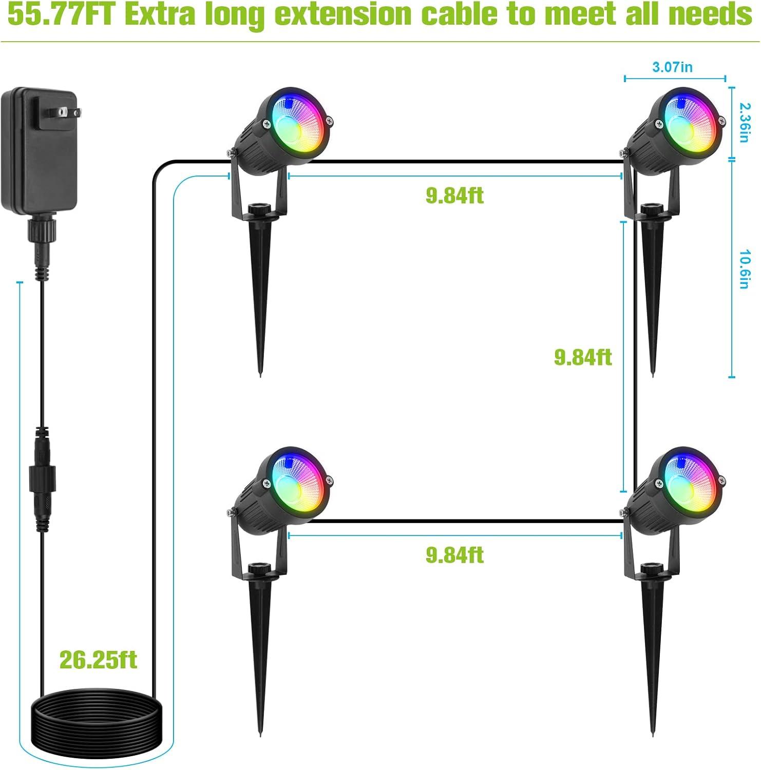 imageVOLISUN Halloween Landscape Color Changing Spotlights RGB with Transformer 7 Multicolored Hallween Outdoor Uplights Waterproof IP65 for Patio Gate Walkway Pool Garden Yard Driveway 4PackRGBAl