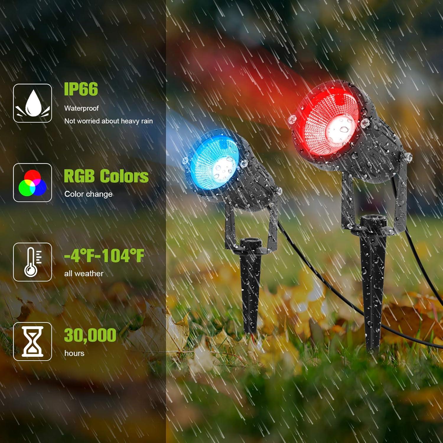 imageVOLISUN Halloween Landscape Color Changing Spotlights RGB with Transformer 7 Multicolored Hallween Outdoor Uplights Waterproof IP65 for Patio Gate Walkway Pool Garden Yard Driveway 4PackRGBAl