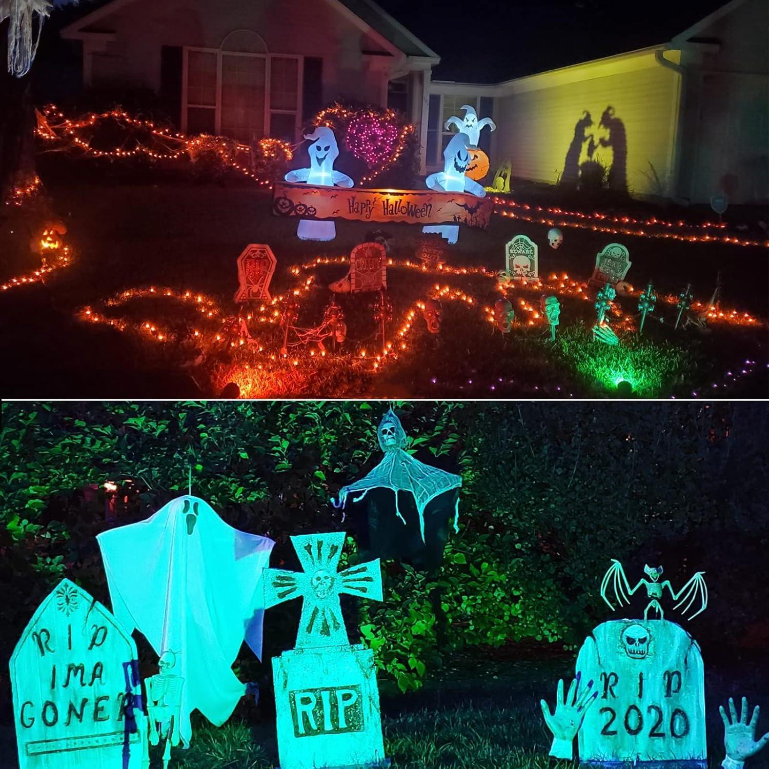 imageVOLISUN Halloween Landscape Color Changing Spotlights RGB with Transformer 7 Multicolored Hallween Outdoor Uplights Waterproof IP65 for Patio Gate Walkway Pool Garden Yard Driveway 4PackRGBAl