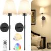 imageVOLISUN Battery Operated Wall Sconce Set of TwoGold Wireless Sconces with Romote and Rechargeable Bulbs9 Colors Indoor Wireless Wall Lights for Bedroom Living Room HallwayBlack
