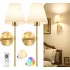 imageVOLISUN Battery Operated Wall Sconce Set of TwoGold Wireless Sconces with Romote and Rechargeable Bulbs9 Colors Indoor Wireless Wall Lights for Bedroom Living Room HallwayGold
