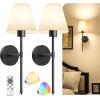 imageVOLISUN Battery Operated Wall Sconce Set of TwoGold Wireless Sconces with Romote and Rechargeable Bulbs9 Colors Indoor Wireless Wall Lights for Bedroom Living Room HallwayBlack