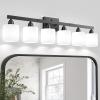 imageVOLISUN Brushed Nickel Bathroom Light Fixtures 4Light Bathroom Vanity Lights Over Mirror Modern Vanity Light for Bathrooms Bathrooms Lights Fixtures Over Mirror with Milky White Glass ShadesBlack