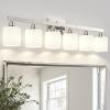 imageVOLISUN Brushed Nickel Bathroom Light Fixtures 4Light Bathroom Vanity Lights Over Mirror Modern Vanity Light for Bathrooms Bathrooms Lights Fixtures Over Mirror with Milky White Glass ShadesNickel