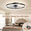 imageVOLISUN Low Profile Ceiling Fans with Light and Remote197in Modern Bladeless Ceiling Fan with Lights3000K6500K Dimmable Flush Mount LED Fan LightWhite Fandelier Ceiling Fans for BedroomBlack