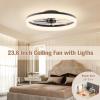 imageVOLISUN Low Profile Ceiling Fans with Lights and Remote 197in Fandelier Ceiling Fan Flush Mount 3000K6500K Smart Bladeless LED Fan Light White Modern Ceiling Fans with Lights for BedroomBlack