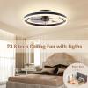 imageVOLISUN Low Profile Ceiling Fans with Lights and Remote 197in Flush Mount Ceiling Fans with Light 3000K6500K Dimmable Fandelier LED Fan Light White Bladeless Ceiling Fans with Lights for BedroomBlack