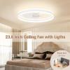 imageVOLISUN Low Profile Ceiling Fans with Lights and Remote 197in Flush Mount Ceiling Fans with Light 3000K6500K Dimmable Fandelier LED Fan Light White Bladeless Ceiling Fans with Lights for BedroomWhite