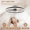 imageVOLISUN Low Profile Ceiling Fans with Lights and Remote 197in Flush Mount Ceiling Fans with Light 3000K6500K Dimmable Fandelier LED Fan Light White Bladeless Ceiling Fans with Lights for BedroomBlack