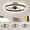 imageVOLISUN Low Profile Ceiling Fans with Lights and Remote 197in Flush Mount Ceiling Fans with Light 3000K6500K Dimmable Fandelier LED Fan Light White Bladeless Ceiling Fans with Lights for BedroomBlack