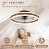 imageVOLISUN Low Profile Ceiling Fans with Lights and Remote 197in Flush Mount Ceiling Fans with Light 3000K6500K Dimmable Fandelier LED Fan Light White Bladeless Ceiling Fans with Lights for BedroomWalnut