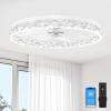 imageVOLISUN Modern Ceiling Fans with Lights and Remote 197in Low Profile Ceiling Fan Flush Mount 3000K6500K Dimmable Bladeless LED Fan Light White Fandelier Ceiling Fans with Lights for BedroomWhite