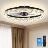 imageVOLISUN Modern Ceiling Fans with Lights and Remote 197in Low Profile Ceiling Fan Flush Mount 3000K6500K Dimmable Bladeless LED Fan Light White Fandelier Ceiling Fans with Lights for BedroomBlack