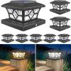 imageVOLISUN Solar Post Cap Lights Outdoor Solar Powered Fence Cap Lights for 4x4 VinylWood White Waterproof Solar Deck Post Light 4Pack CoolWarm for Garden Patio PorchBlack