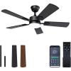 imageVOLISUN Ceiling Fan with Light 42 inch Flush Mount Ceiling Fan with Lights and Remote Dimmable LED Fan Light Low Profile Ceiling Fan White Modern Ceiling Fan for Bedroom IndoorOutdoorBlack