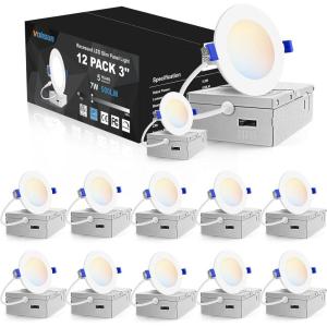 imageVOLISUN 12 Pack 4 inch Recessed Lighting 5CCT LED Recessed Light with Junction Box 2700K5000K Selectable 95W Eqv 80W 810LM Dimmable Canless Wafer Downlight LED Ceiling Light ETL CertificatedWhite