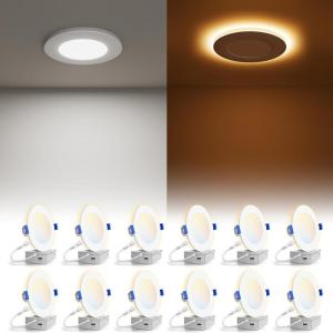 imageVOLISUN 12 Pack 6 Inch 5CCT Recessed Light with Night LightCanless LED Recessed Lighting 6 inch2700K5000K Selectable12W130W1080LM Dimmable Recessed Ceiling Wafer LighsETL CertificatedWhite