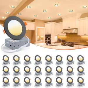 imageVOLISUN 24 Pack 4 inch Recessed Lighting 5CCT LED Black Recessed Light 2700K5000K Selectable CanKiller Dimmable Canless Wafer Downlight LED Ceiling Light ETL CertificatedBlack