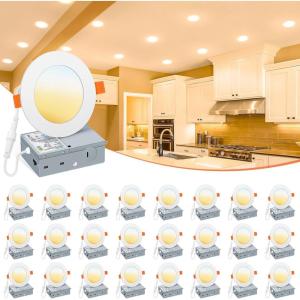 imageVOLISUN 24 Pack 4 inch Recessed Lighting 5CCT LED Black Recessed Light 2700K5000K Selectable CanKiller Dimmable Canless Wafer Downlight LED Ceiling Light ETL CertificatedWhite