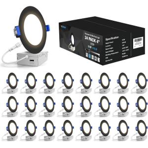 imageVOLISUN 24 Pack 6 inch Recessed Lighting 5CCT LED Black Recessed Light 2700K5000K Selectable 13W Eqv 120W 1080LM Dimmable Canless Wafer Downlight LED Ceiling Light ETL CertificatedBlack