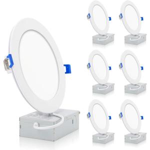 imageVOLISUN 6 Inch 6 Pack Recessed Lights Slim LED with Junction BoxDimmable Ceiling Light Downlight5000K Daylight1050LM12W 100W Eqv90 High Color Rendering ETL