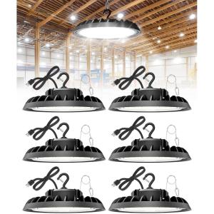 imageVOLISUN 6 Pack UFO Led High Bay Light 30000LM 200W 5000K Daylight 100277V High Bay Led Shop Light ETL Listed Commercial Bay Lighting for Garage Workshop Barn Factory Warehouse150W 6PACK