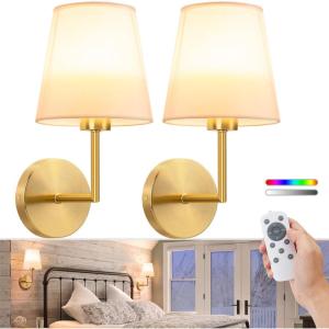imageVOLISUN Battery Operated Wall Sconce Set of TwoGold Wireless Sconces with Romote and Rechargeable Bulbs9 Colors Indoor Wireless Wall Lights for Bedroom Living Room HallwayGold