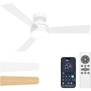 imageVOLISUN Ceiling Fan with Lights 52 inch Low Profile Ceiling Fan with Light and Remote Reversible 3CCT Dimmable Noiseless White Flush Mount Ceilings Fans for Bedroom IndoorOutdoorWhite