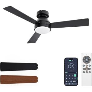 imageVOLISUN Ceiling Fan with Lights 52 inch Low Profile Ceiling Fan with Light and Remote Reversible 3CCT Dimmable Noiseless White Flush Mount Ceilings Fans for Bedroom IndoorOutdoorBlack
