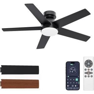 imageVOLISUN Ceiling Fan with Lights and Remote 42 inch Low Profile Ceiling Fan with Light Reversible 3CCT Dimmable Noiseless Black Flush Mount Ceilings Fans for Bedroom IndoorOutdoorBlack