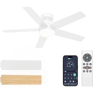 imageVOLISUN Ceiling Fan with Lights and Remote 42 inch Low Profile Ceiling Fan with Light Reversible 3CCT Dimmable Noiseless Black Flush Mount Ceilings Fans for Bedroom IndoorOutdoorWhite