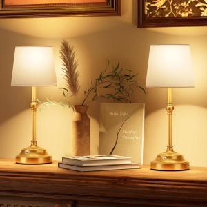imageVOLISUN Cordless Table Lamp 2 Pack 5200mAh Battery Operated Lamp Touch Dimmable Wireless Lamp Bedside Light for Bedroom Living Room Dining Room BlackGold2Pack