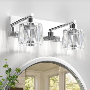 imageVOLISUN Crystal Vanity Lights  3 Light Modern Stainless Steel Bathroom Light Over Mirror Chrome Finish  UL Certificated Exclude BulbChrome