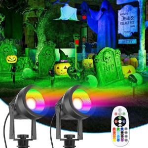 imageVOLISUN Halloween Color Changing Spotlights Plug in Spot LightRGB Landscape Lighting16 Multicolored Waterproof IP65Halloween Outdoor Spotlights for TreesYardHouseFlags2Packs2 pack