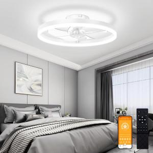 imageVOLISUN Low Profile Ceiling Fans with Light and Remote197in Modern Bladeless Ceiling Fan with Lights3000K6500K Dimmable Flush Mount LED Fan LightWhite Fandelier Ceiling Fans for BedroomWhite
