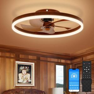 imageVOLISUN Low Profile Ceiling Fans with Light and Remote197in Modern Bladeless Ceiling Fan with Lights3000K6500K Dimmable Flush Mount LED Fan LightWhite Fandelier Ceiling Fans for BedroomWalnut