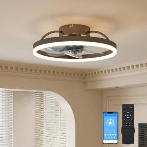 imageVOLISUN Low Profile Ceiling Fans with Light and Remote197in Modern Bladeless Ceiling Fan with Lights3000K6500K Dimmable Flush Mount LED Fan LightWhite Fandelier Ceiling Fans for BedroomBrown