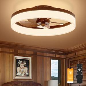 imageVOLISUN Low Profile Ceiling Fans with Lights and Remote 197in Fandelier Ceiling Fan Flush Mount 3000K6500K Smart Bladeless LED Fan Light White Modern Ceiling Fans with Lights for BedroomWalnut