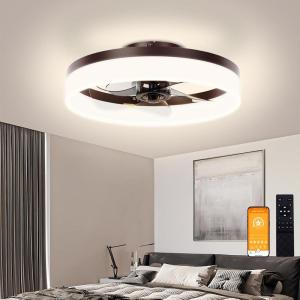 imageVOLISUN Low Profile Ceiling Fans with Lights and Remote 197in Fandelier Ceiling Fan Flush Mount 3000K6500K Smart Bladeless LED Fan Light White Modern Ceiling Fans with Lights for BedroomBrown