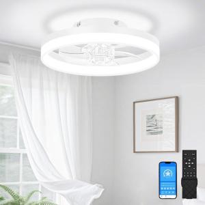 imageVOLISUN Low Profile Ceiling Fans with Lights and Remote 197in Fandelier Ceiling Fan Flush Mount 3000K6500K Smart Bladeless LED Fan Light White Modern Ceiling Fans with Lights for BedroomWhite