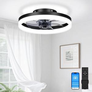 imageVOLISUN Low Profile Ceiling Fans with Lights and Remote 197in Fandelier Ceiling Fan Flush Mount 3000K6500K Smart Bladeless LED Fan Light White Modern Ceiling Fans with Lights for BedroomBlack