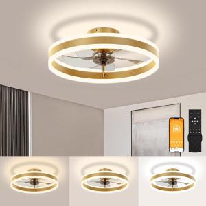 imageVOLISUN Low Profile Ceiling Fans with Lights and Remote 197in Flush Mount Ceiling Fans with Light 3000K6500K Dimmable Fandelier LED Fan Light White Bladeless Ceiling Fans with Lights for BedroomGold