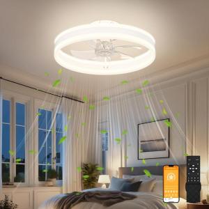 imageVOLISUN Low Profile Ceiling Fans with Lights and Remote 197in Flush Mount Ceiling Fans with Light 3000K6500K Dimmable Fandelier LED Fan Light White Bladeless Ceiling Fans with Lights for BedroomWhite