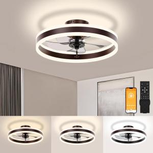 imageVOLISUN Low Profile Ceiling Fans with Lights and Remote 197in Flush Mount Ceiling Fans with Light 3000K6500K Dimmable Fandelier LED Fan Light White Bladeless Ceiling Fans with Lights for BedroomBrown
