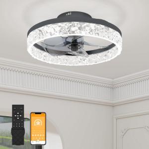 imageVOLISUN Modern Ceiling Fans with Lights and Remote 197in Low Profile Ceiling Fan Flush Mount 3000K6500K Dimmable Bladeless LED Fan Light White Fandelier Ceiling Fans with Lights for BedroomBlack