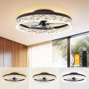 imageVOLISUN Modern Ceiling Fans with Lights and Remote 197in Low Profile Ceiling Fan Flush Mount 3000K6500K Dimmable Bladeless LED Fan Light White Fandelier Ceiling Fans with Lights for BedroomBrown