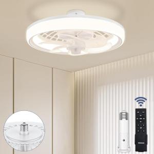 imageVOLISUN Socket Fan Light with Remote Socket Ceiling Fan with Dimmable Led Light 3 Colors 3000K6500K Screw in Small Ceiling Fan for Bedroom Kitchen Living Room Garage