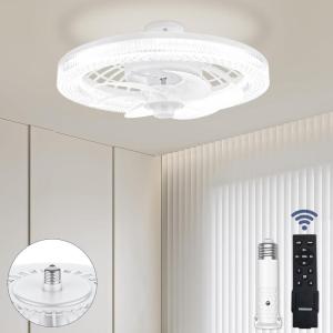 imageVOLISUN Socket Fan Light with Remote Socket Ceiling Fan with Dimmable Led Light 3 Colors 3000K6500K Screw in Small Ceiling Fan for Bedroom Kitchen Living Room GarageWhite