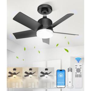 imageVOLISUN Socket Fan Light with Remote Socket Ceiling Fan with Dimmable Led Light Bulb 3CCT 1500 Lumen Light Socket Fan Screw in Small Ceiling Fan for Bedroom Kitchen Living Room GarageBlack